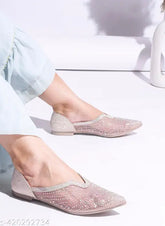 Synthetic pointed toe ballerinas with rhinestones, stylish and attractive comfort for women & girls, fashionable heel sandals in various colors