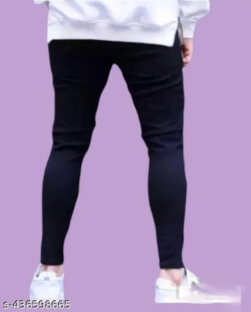 Designer men's black polycotton jeans with western print and solid back, size 28, 30, or 32. Made in India