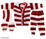 winter wear newborn baby combo (sweater, pyjama, cap, booties) in cotton blend print, long sleeves, 0-2 months size