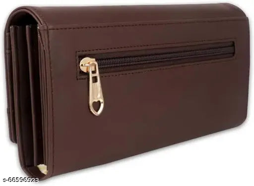 Faux leather brown clutch purse for women & girls, stylish, 6 card slots, multiple compartments