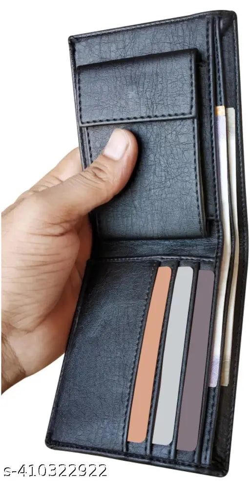 Men's genuine leather faux wallet, black, 5 compartments