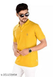 Yellow cotton blend men's polo t-shirts with short sleeves and solid pattern, ideal for casual wear