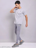 Grey polyester active t-shirt for men, solid round design with rapid dry technology. Men's running t-shirt, comfortable and sweat-wicking. Available sizes S, M, L, XL, XXL. Made in India