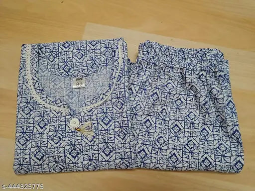 Printed cotton kurti palazzo set, three-quarter sleeves, Indian nick round Phool Patti design, best quality fabric for women and girls