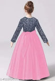 kids gown, net material, long sleeve, solid pattern, girls fancy dress, children's special occasion wear, Indian craftsmanship, sizes 5-16 years