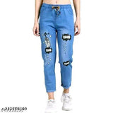 Cotton blend light jogger & T-shirt combo pack 2, printed pattern, feminine style, trendy denim, Indian-made