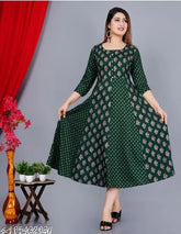 Women's Chanderi Silk Anarkali kurta with Whit gold print, three-quarter sleeves, single size options S (36in bust, 40in length) & M (38in bust, 40in length), Indian origin