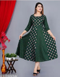 Women's Chanderi Silk Anarkali kurta with Whit gold print, three-quarter sleeves, India origin