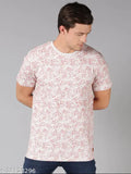Pink cotton printed round men's t-shirt by UrGear, short sleeves, size S (38 in chest, 27 in length)