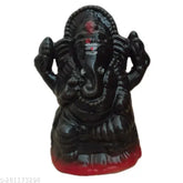 Black ceramic Ganesh idol, intricately detailed, 8cmx12.5cmx6cm, ideal for pooja room decoration or gift