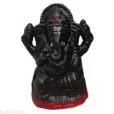 Black ceramic Ganesh Idol, handcrafted in India, measures 8cm x 6cm x 12.5cm, perfect for pooja room, office, or gift, ideal for traditional occasions like Vinayagar Chaturthi