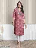 Women's printed straight crepe kurti, A-line 44" length with 3/4 sleeve, suitable for casual and formal occasions. Pack of 2 ready-made kurtis in various sizes: S (36in bust, 44in size length), M (38in bust, 44in size length), L (40in bust, 44in size length), XL (42in bust, 44in size length), XXL (44in bust, 44in size length). Made in India