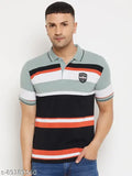 Blue and white colorblocked cotton blend men's polo t-shirt with embroidery, half sleeve