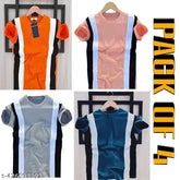 Short sleeve nylon 3Patti round neck tees, pack of 4 with vertical stripes