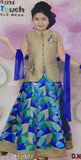 Trendy net lehnga with botanical pattern, sleeveless & semi-stitched. For children 3-4 years old. Indian origin