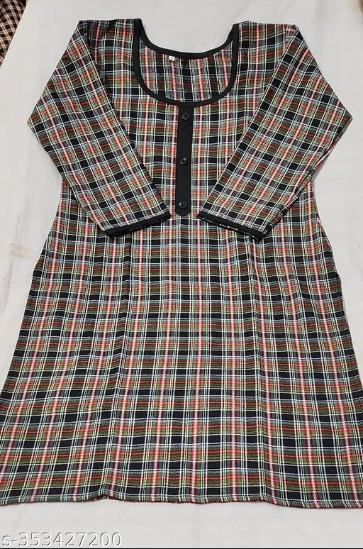 Woolen checked kurta for women, three-quarter sleeves, M-XXXL sizes, Indian handcraft