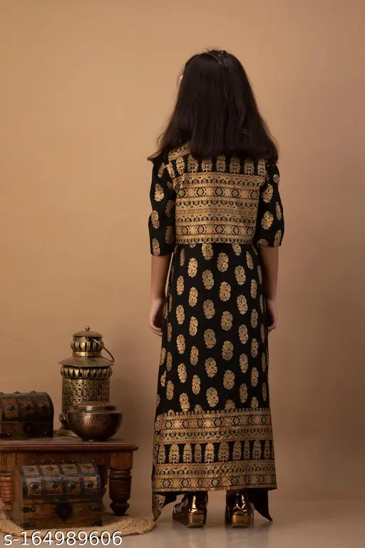 Printed rayon long-sleeved kurti for girls aged 3-4, made in India