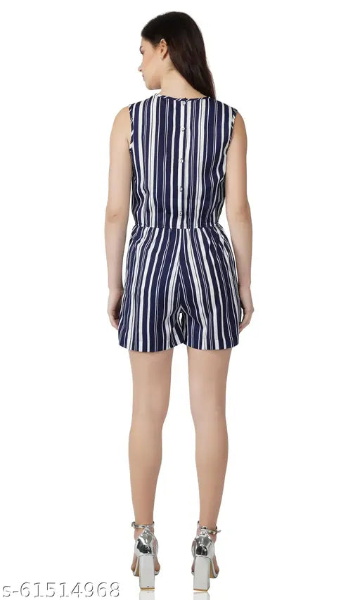 Ladies sleeveless polyester print net suitjumpsuit, vibrant stripe pattern for women's fashion, XL and XXL sizes available