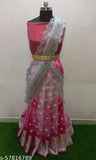 Unstitched pink organza lehenga choli & silver embroidered dupatta set, Indian ethnic motif on soft silk topwear and net bottomwear