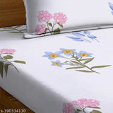 White glace cotton, floral-print single flat bedsheet (90x60 inch), 230TC supersoft with one pillow cover - TARAIN COLLECTION PREMIUM