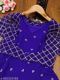 Blue Georgette maxi dress with organza jacket, mirror work and embroidery, ideal for casual wear. Indian design