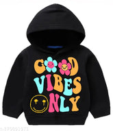 Black cotton blend kids hoodie for winter, perfect for boys and girls