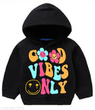 Black cotton blend kids hoodie for winter, perfect for boys and girls