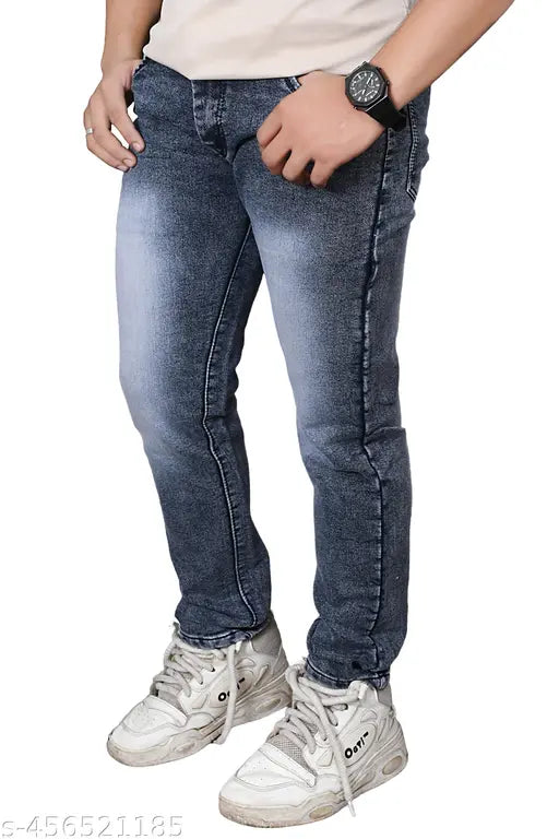 Denim jeans for men, solid blue, size 32 (waist 32in, length 40in, hip 30in), attractive fit