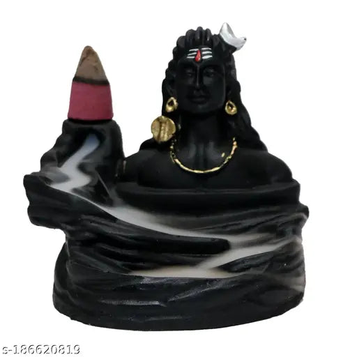 Handcrafted poly resin Lord Shiva Smoke Backflow Showpiece, exquisite incense holder with 10 free scented cones, ideal for home decor or gift
