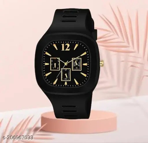 Square dial black silicon watch, trending kids analog for 2022 - versatile fashion accessory for boys