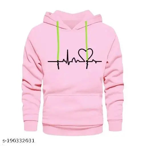 Pink cotton unisex hoody pullover sweatshirt with heart beat design, ideal for boys and girls aged 9-16 years