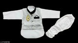 Embroidered cotton 3-piece kurta pajama set for babies, long sleeves on display