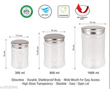 High-quality PET, Grade 1 airtight food-grade plastic containers, 28cm x 21cm x 35cm, pack of 18. Transparent jars with stainless steel lids, ideal for storing spices and grains in the kitchen. Made in India