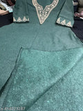 Green Pashmina Woolen Kurta, embroidered with three-quarter sleeves, perfect for winter season