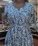 Blue Viscose Rayon pleated kurti with ethnic motifs embroidery, short sleeves, women's size S-XXXXL