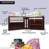 Genuine leather wallet, free size with 6 card slots, 1 coin pocket, and more for men's everyday essentials