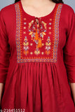 Rayon tunic-and-dhoti set with three-quarter sleeves, embellished Indian attire for women