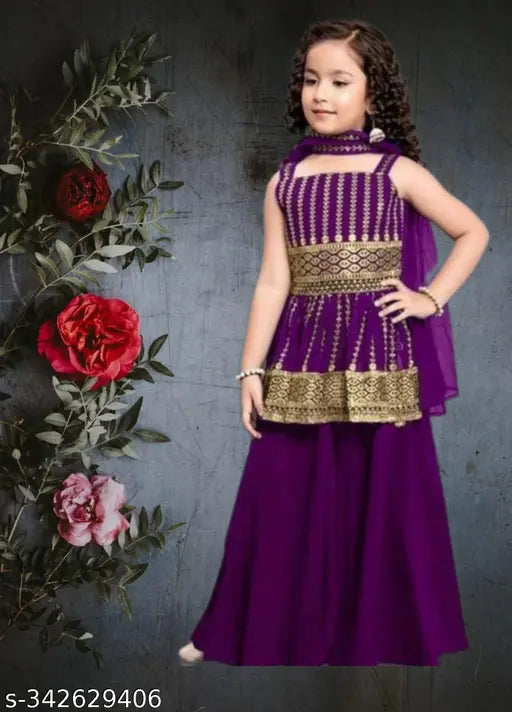 Modern trendy crepe girls frocks set - embellished Indian kurta with dupatta and bottomwear, pack of 3 in various sizes for ages 2-11 years