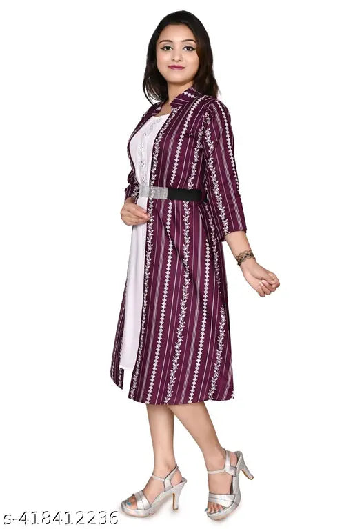 Stylish rayon frock dress for girls (Printed net, sleeveless), size 12-13 Years (36in)