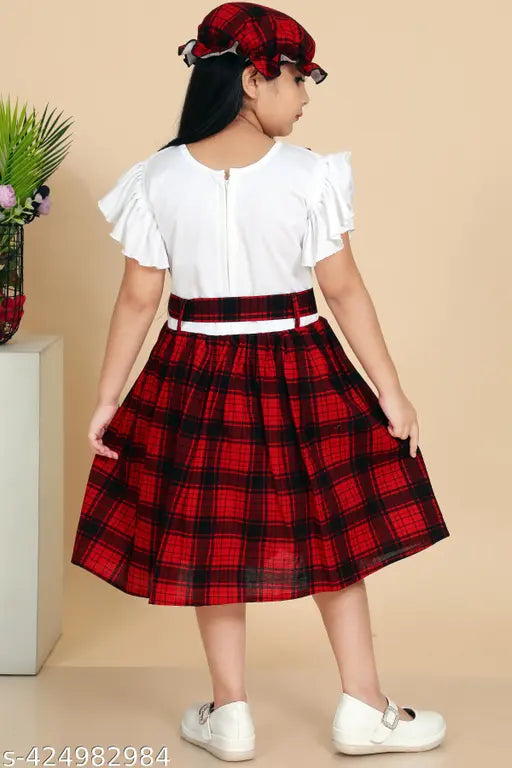 Cotton girls floral princess dress with fabric hat cap - Indian cotton frock for 2-9 years