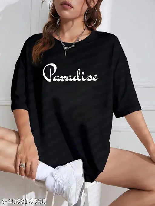 Cotton printed lavender oversize t-shirt, baggy purple design for women's casual style. Three-quarter sleeves available in XS to XXL sizes