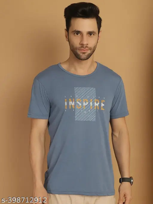 Grey cotton short-sleeve men's t-shirt with printed typography by Vimal Jonney, India