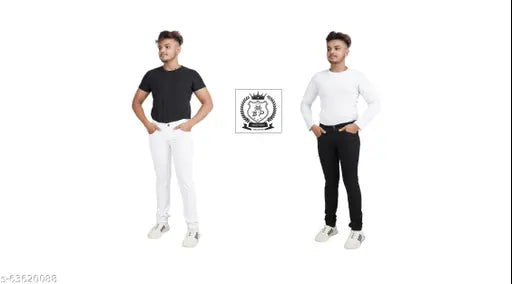 Black and white denim men's pack of 2 (sizes 28, 30, 32), solid patterned jeans from India