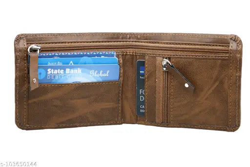 Brown PU leather Tejaro Men casual wallet, solid pattern, 3 compartments, free size (L: 6cm, W: 8cm), ideal gift for men, made in India
