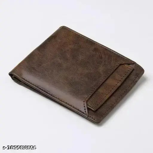 Brown faux leather ATM wallet, perfect for men and boys. Two compartments with a coin chain pocket, seven card slots, and free size (11cm x 9cm). Great quality design, ideal gift from Gillkart. Made in India