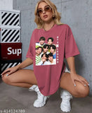 Cotton blend, printed oversized t-shirt for women, trendy and fancy, short sleeves