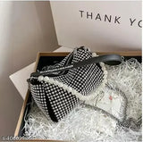 Rhinestone fabric evening clutch bag, pearl handle design, perfect for parties or weddings