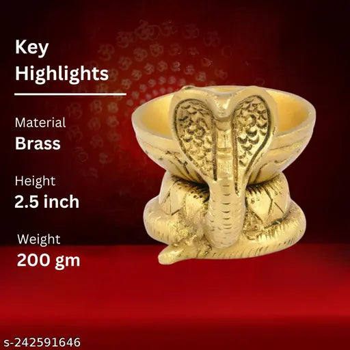 Brass Nag Deepak Statue Murti, handcrafted for temple home decor (Height 2.5 inch, 240gm)