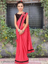 Poly silk baby girl saree, embellished net design for weddings, parties, and festivals (size: 3-14 years)