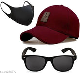 Solid cotton Ediko cap, trendy styled sun protected sunglasses & polarized mask for men and boys (India)